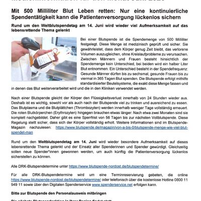 Medieninformation Blutspende Juni 2026